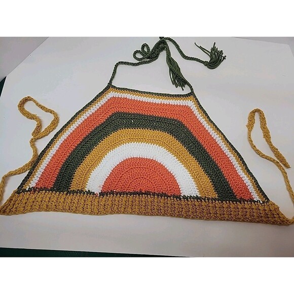 Crochet Crop Top Rainbow Bralette Medium Halter Tie Neck - Picture 10 of 10